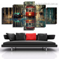 Red Retro Tram City Vintage Framed Painting Picture Canvas Print for Room Wall Onlay