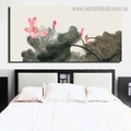 Pink Chinese Lotus Floral Framed Smudge Image Canvas Print for Room Wall Moulding