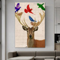 Birds with Deer Abstract Animal Framed Smudge Portrait Canvas Print for Room Wall Decoration