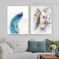 Peafowl and Horse Abstract Animal Bird Framed Painting Portrait Canvas Print for Room Wall Assortment