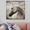 Particolored Steed Visage Abstract Animal Modern Framed Smudge Image Canvas Print for Room Wall Tracery