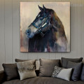 Black Equine Face Abstract Animal Modern Framed Smudge Photo Canvas Print for Room Wall Outfit