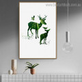 Elk with Fawn Abstract Animal Nordic Framed Artwork Image Canvas Print for Room Wall Finery