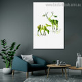 Green Elk Abstract Animal Nordic Framed Painting Picture Canvas Print for Room Wall Decor