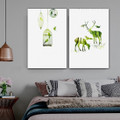 Green Deer Birds Abstract Nordic Framed Painting Photo Canvas Print for Room Wall Onlay