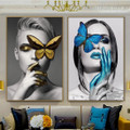 Colorful Butterflies Women Abstract Figure Modern Framed Artwork Pic Canvas Print for Room Wall Finery