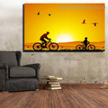 Sunset Cycling Landscape Nature Framed Painting Photo Canvas Print for Room Wall Decor