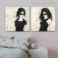 Two Females Abstract Figure Modern Framed Painting Photograph Canvas Print for Room Wall Disposition