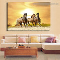 Running Mares Animal Nature Framed Painting Photo Canvas Print for Room Wall Decor