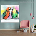 Two Parrots Abstract Bird Watercolor Framed Painting Image Canvas Print for Room Wall Adornment