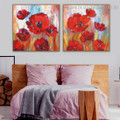 Scarlet Poppy Flower Abstract Watercolor Framed Artwork Image Canvas Print for Room Wall Decor