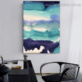 Cyan Blue Abstract Watercolor Modern Framed Painting Portrait Canvas Print for Room Wall Decoration