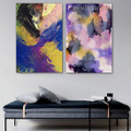 Yellow Purple Abstract Watercolor Modern Framed Artwork Portrait Canvas Print for Room Wall Onlay