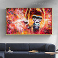 Cigar Smoking Gorilla Abstract Animal Modern Framed Smudge Portrait Canvas Print for Room Wall Decoration