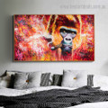 Cigar Smoking Gorilla Abstract Animal Modern Framed Smudge Portrait Canvas Print for Room Wall Outfit