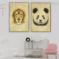 Lion Panda Animal Modern Framed Effigy Portrait Canvas Print for Room Wall Finery 