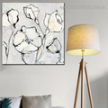 White Blossoms Abstract Floral Watercolor Framed Painting Picture Canvas Print for Room Wall Flourish
