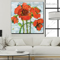 Red Florets Abstract Floral Watercolor Framed Painting Image Canvas Print for Room Wall Ornament