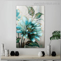 Turquoise Floweret Abstract Botanical Nordic Framed Smudge Portrait Canvas Print for Room Wall Garniture