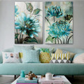 Turquoise Florets Abstract Botanical Nordic Framed Effigy Pic Canvas Print For Room Wall Decoration