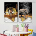 Camel Elephant Animal Modern Framed Artwork Image Canvas Print for Room Wall Tracery