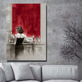 Woman at Bar Abstract Modern Framed Painting Image Canvas Print for Room Wall Ornament