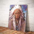 Native Indian Feathered Portrait Painting Print for Wall Decor