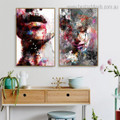 Chromatic Women Abstract Figure Graffiti Framed Smudge Photo Canvas Print for Room Wall Tracery