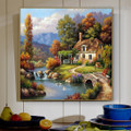 Cottage Stream Landscape Nature Framed Painting Pic Canvas Print for Room Wall Garnish