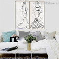 Monochrome Dames Abstract Figure Nordic Framed Smudge Pic Canvas Print for Room Wall Garniture