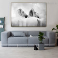 White Equines Animal Modern Framed Smudge Portrait Canvas Print for Room Wall Assortment