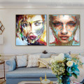 Polychrome Faces Abstract Modern Framed Artwork Image Canvas Print for Room Wall Decor