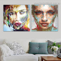 Polychrome Faces Abstract Modern Framed Artwork Image Canvas Print for Room Wall Garnish