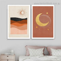 Half Moon Abstract Landscape Modern Framed Painting Portrait Canvas Print for Room Wall Decor