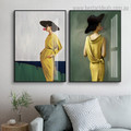 Yellow Dress Women Figure Modern Framed Painting Photo Canvas Print for Room Wall Garniture