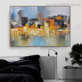 Multicolored Burg Abstract City Modern Framed Artwork Picture Canvas Print for Room Wall Adornment