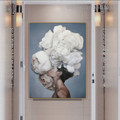 White Bloom Girl Figure Floral Modern Framed Painting Photo Canvas Print for Room Wall Flourish