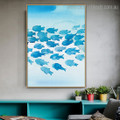 Blue Fishes Abstract Animal Kids Framed Artwork Picture Canvas Print for Room Wall Outfit