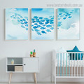 Fishes Group Abstract Animal Kids Framed Artwork Picture Canvas Print for Room Wall Decor