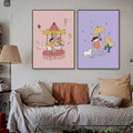 Playing Children Abstract Framed Smudge Picture Canvas Print for Room Wall Garniture