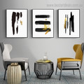 Black Gold Brush Minimalist Abstract Framed Artwork Image Canvas Print for Room Wall Decoration