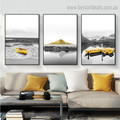 Boats and Hill Landscape Framed Painting Picture Canvas Print for Room Wall Decoration