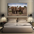 The African Grassland Landscape With Elephant Family Painting Canvas Print