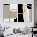 Three Roundabout Lines Abstract Contemporary Framed Painting Image Canvas Print for Room Wall Ornament