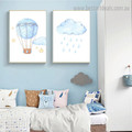 Rainy Cloud Kids Modern Framed Painting Image Canvas Print for Room Wall Finery