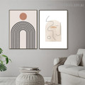 Sinuous Lines Abstract Minimalist Framed Smudge Portrait Canvas Print for Room Wall Ornament
