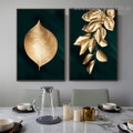 Golden Foliage Botanical Framed Modern Artwork Image Canvas Print for Room Wall Decor