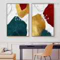 Teal Red Abstract Modern Framed Artwork Picture Canvas Print for Room Wall Ornament