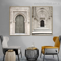 Entrance of Mosque Architecture Vintage Framed Painting Photo Canvas Print for Room Wall Getup