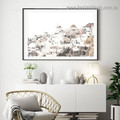 Santorini City Landscape Vintage Framed Painting Picture Canvas Print for Room Wall Adornment

